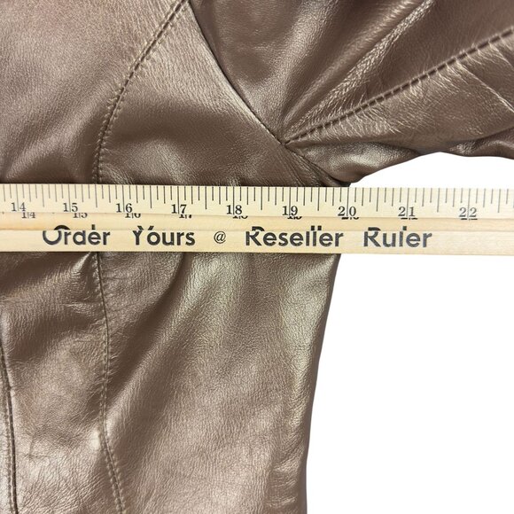 Style & Co.Petite Genuine Metallic Leather Jacket  Womens L Antique Gold Lined - Picture 8 of 10